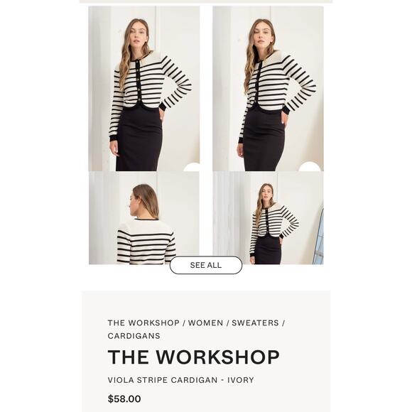 The Workshop Black White Striped Button Up Cardigan - Large - Picture 8 of 8
